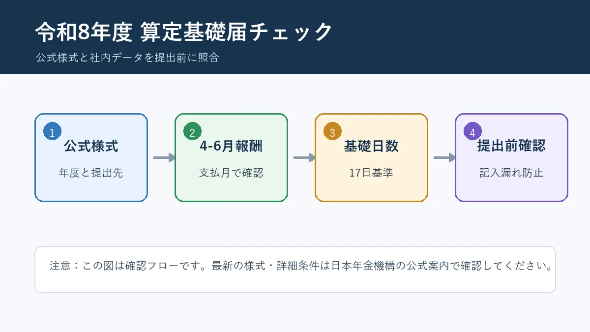 給与形態別に基礎日数を確認して算定基礎届へつなげる流れの説明図